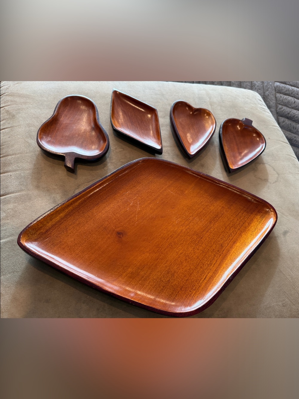 Vintage Handcrafted Wooden Poker Themed Serving Set